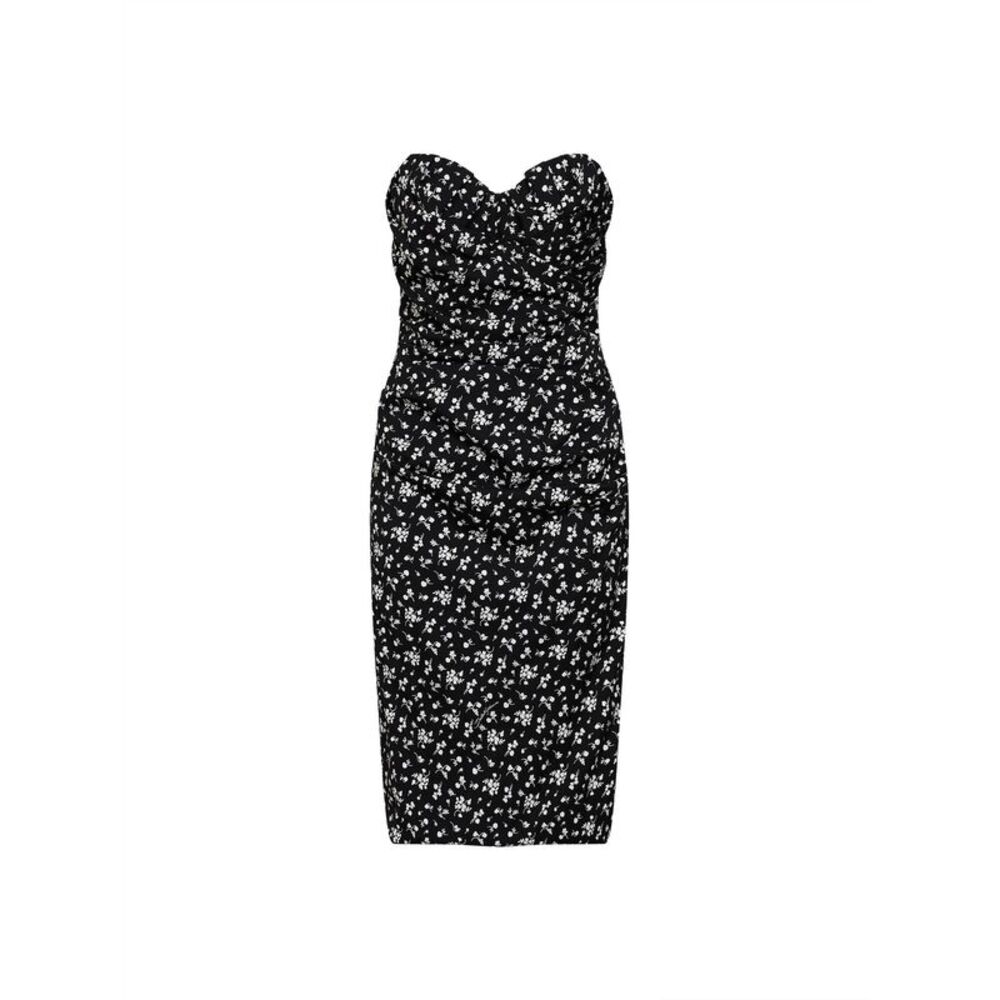 Dolce & Gabbana Women Black Fiorellini-Print Charmeuse Midi Bustier Dress
